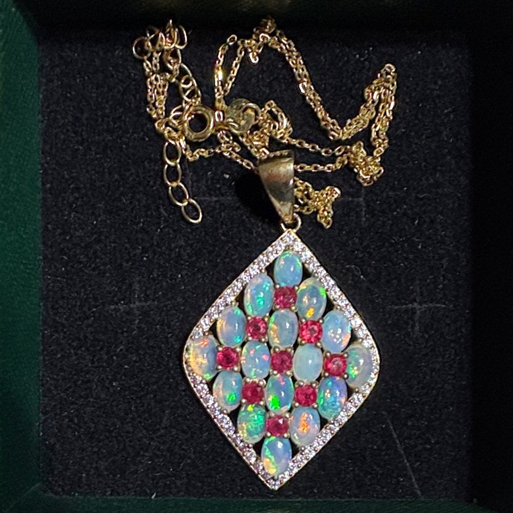 Gold Opal and ruby 925 Necklace - Women Jewelry